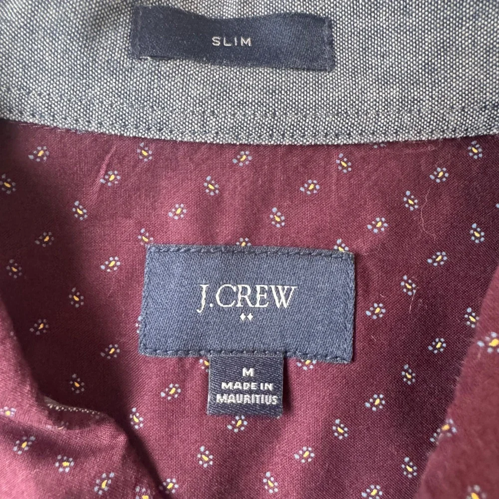 J.Crew Slim Men's Micro Paisley Shirt Maroon Burgundy Cotton Button‎ Down M